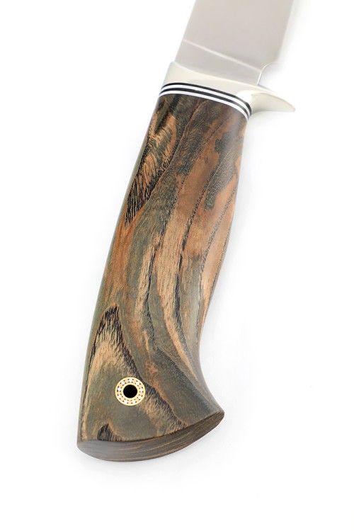 Нож Беркут сталь S390 рукоять мельхиор, ясень стабилизированный коричневый  Нож Беркут сталь S390 рукоять мельхиор, ясень стабилизированный коричневый