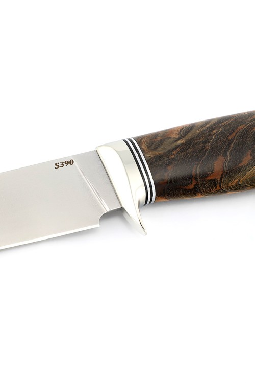 Нож Беркут сталь S390 рукоять мельхиор, ясень стабилизированный коричневый  Нож Беркут сталь S390 рукоять мельхиор, ясень стабилизированный коричневый
