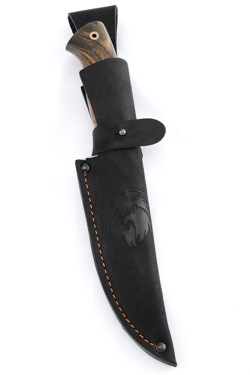 Нож Беркут сталь S390 рукоять мельхиор, ясень стабилизированный коричневый  Нож Беркут сталь S390 рукоять мельхиор, ясень стабилизированный коричневый