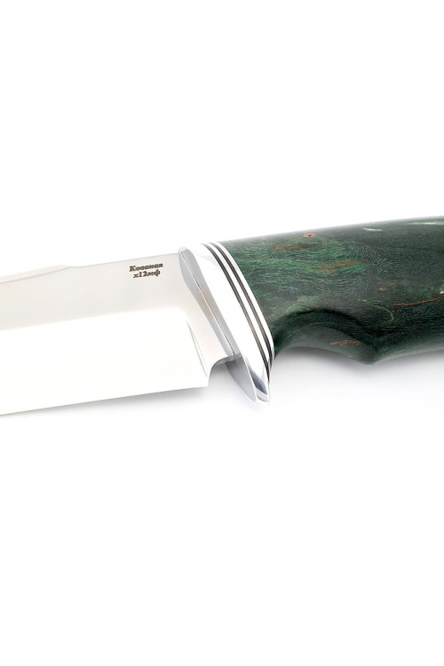 Нож Щучий кованая сталь х12мф рукоять карельская береза зеленая 