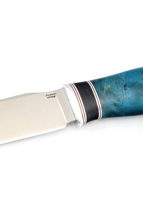 Нож Хищник сталь кованая х12мф рукоять карельская берёза синяя 