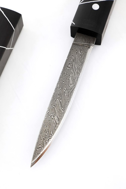 Нож "Сигара" сталь дамаск черный граб деревянные ножны c инкрустацией 