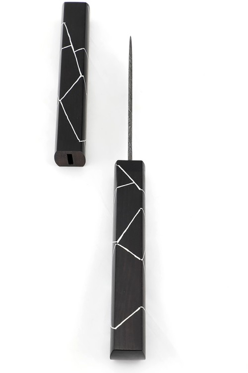 Нож "Сигара" сталь дамаск черный граб деревянные ножны c инкрустацией 