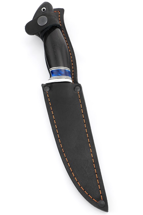 Нож Белуга сталь D2 рукоять вставка акрил синий, черный граб 