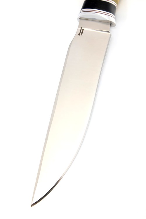 Нож Хищник сталь кованая х12мф рукоять кап клена желтый+акрил фиолетовый 