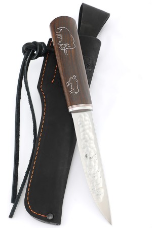 Нож Якут №2 сталь N690 кованый дол, рукоять ясень термоциклированный с инкрустацией