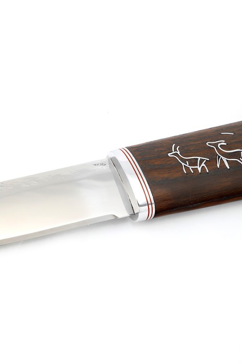 Нож Северный №2 сталь N690 кованый дол, рукоять ясень термоциклированный с инкрустацией 