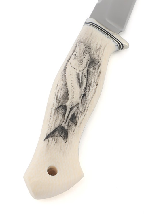 Нож Белуга сталь Elmax рукоять элфорин (скримшоу осётр) ФОРМОВАННЫЕ НОЖНЫ 