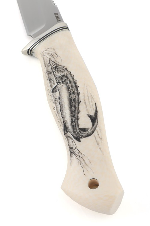Нож Белуга сталь Elmax рукоять элфорин (скримшоу осётр) ФОРМОВАННЫЕ НОЖНЫ 