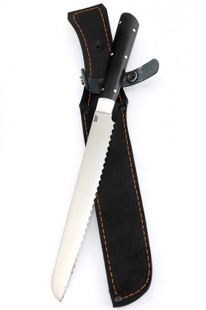 Нож Хлебный кованая сталь 95x18 рукоять черный граб цельнометаллический
