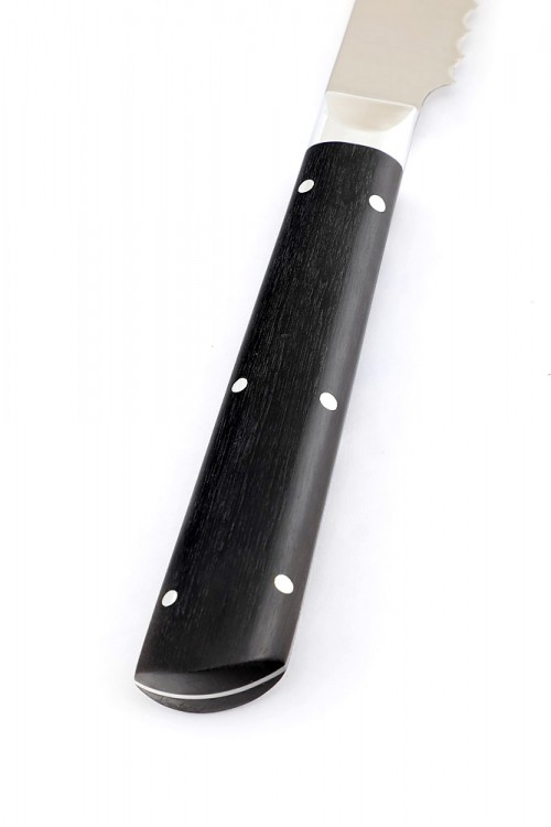 Нож Хлебный кованая сталь 95x18 рукоять черный граб цельнометаллический 