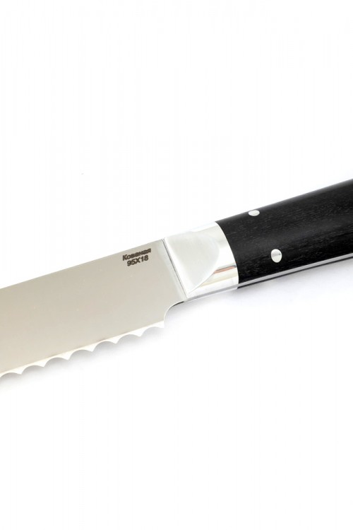 Нож Хлебный кованая сталь 95x18 рукоять черный граб цельнометаллический 