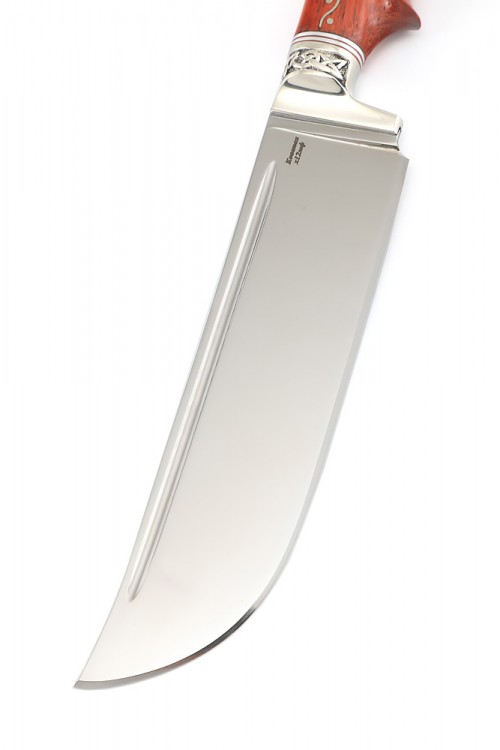 Нож Узбек-2 сталь кованая х12мф рукоять мельхиор падук с инкрустацией 