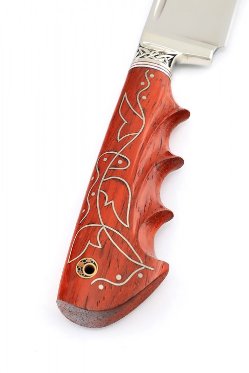 Нож Узбек-2 сталь кованая х12мф рукоять мельхиор падук с инкрустацией 