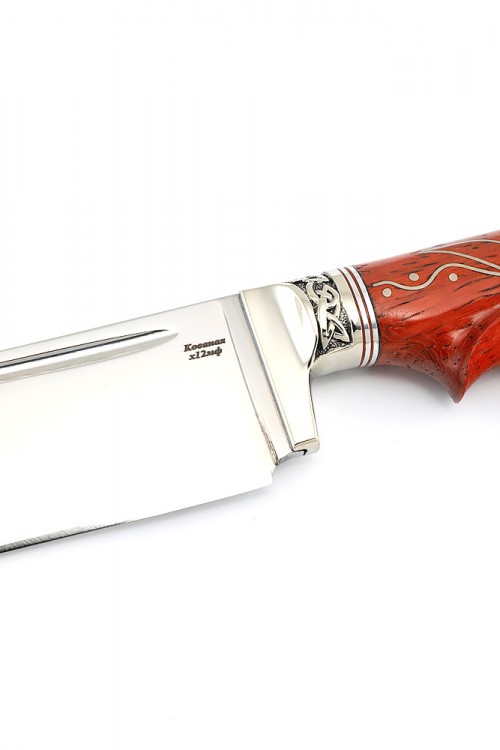 Нож Узбек-2 сталь кованая х12мф рукоять мельхиор падук с инкрустацией 