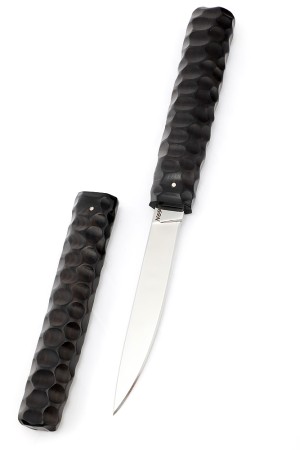 Нож "Сигара" сталь N690 черный граб резной деревянные ножны