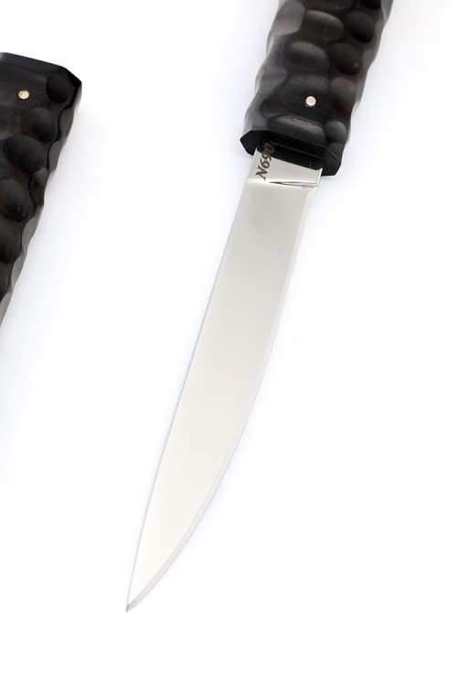 Нож Дамский сталь N690 черный граб резной деревянные ножны 