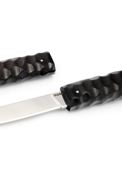 Нож Дамский сталь N690 черный граб резной деревянные ножны 