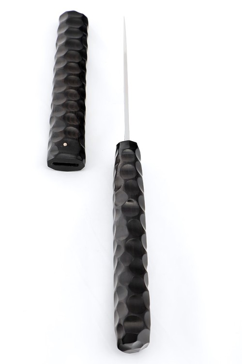 Нож Дамский сталь N690 черный граб резной деревянные ножны 