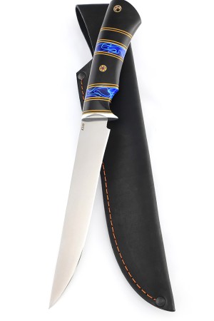Нож Филейный средний сталь К340 рукоять наборная, вставка акрил синий, черный граб