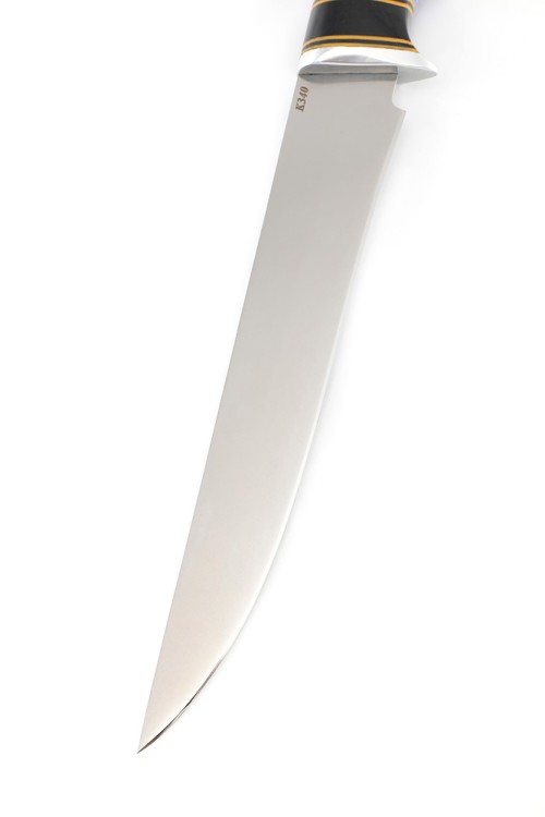 Нож Филейный средний сталь К340 рукоять наборная, вставка акрил синий, черный граб 