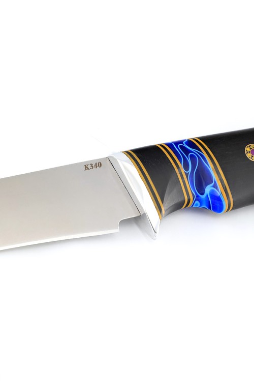 Нож Филейный средний сталь К340 рукоять наборная, вставка акрил синий, черный граб 