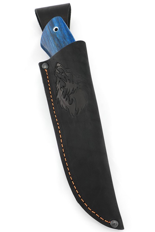 Нож Секач сталь кованая Х12МФ рукоять мельхиор, вставка черный граб, карельская береза синяя 