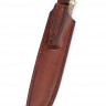 Нож Ястреб сталь кованая Х12МФ рукоять мельхиор кап клёна коричневый формованные ножны 