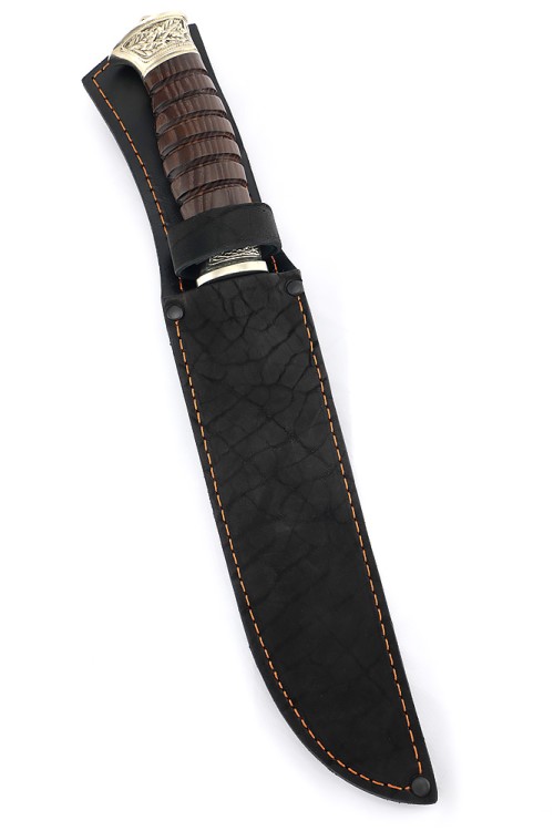 Нож Пластун (казачий пластунский нож) сталь булат, рукоять мельхиор, ясень термоциклированный 