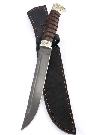 Нож Пластун (казачий пластунский нож) сталь булат, рукоять мельхиор, ясень термоциклированный