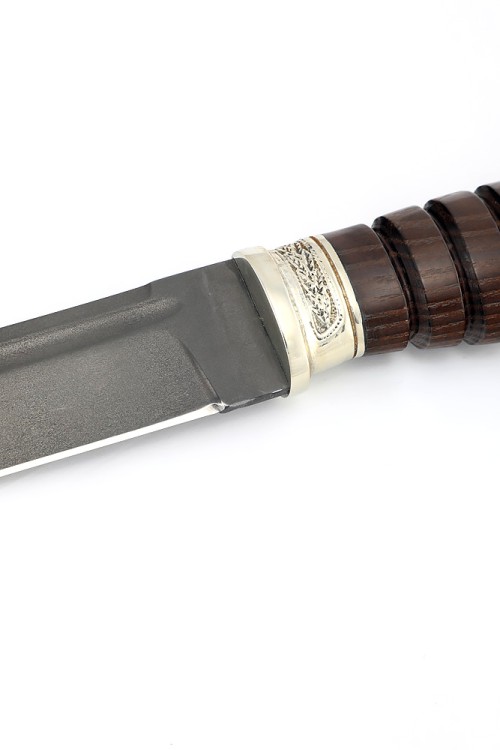 Нож Пластун (казачий пластунский нож) сталь булат, рукоять мельхиор, ясень термоциклированный 