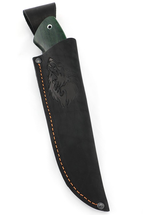 Нож Секач стал D2 рукоять мельхиор, вставка черный граб, карельская береза зеленая 