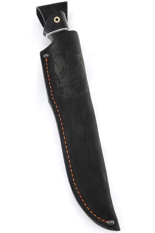 Нож Буран 9ХС ламинированная дамаск с никелем фигурные долы-камень, рукоять черный граб, кап клена, авторский пин 