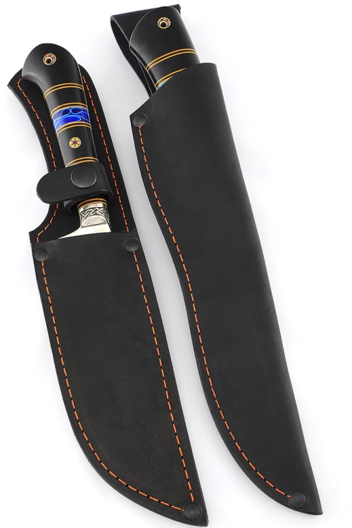 Набор из 2-х ножей К340 рукоять наборная, акрил синий, черный граб 