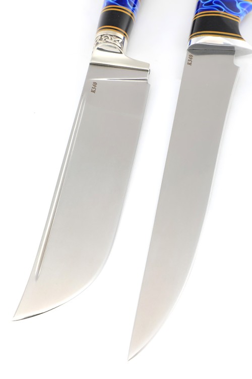 Набор из 2-х ножей К340 рукоять наборная, акрил синий, черный граб 