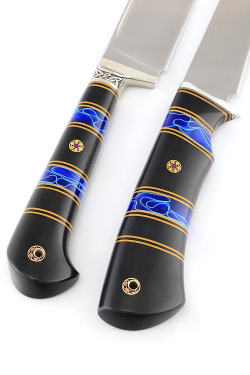 Набор из 2-х ножей К340 рукоять наборная, акрил синий, черный граб 