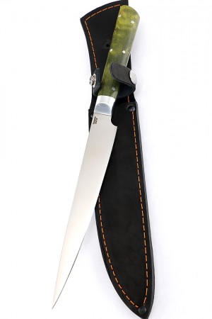 Нож Филейный кованая сталь 95х18 рукоять зеленая карельская береза цельнометаллический