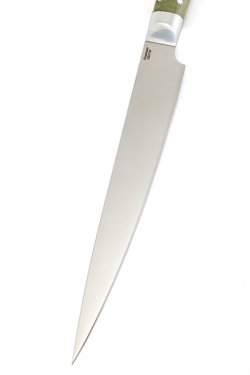 Нож Филейный кованая сталь 95х18 рукоять зеленая карельская береза цельнометаллический 