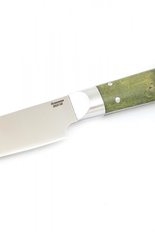 Нож Филейный кованая сталь 95х18 рукоять зеленая карельская береза цельнометаллический 