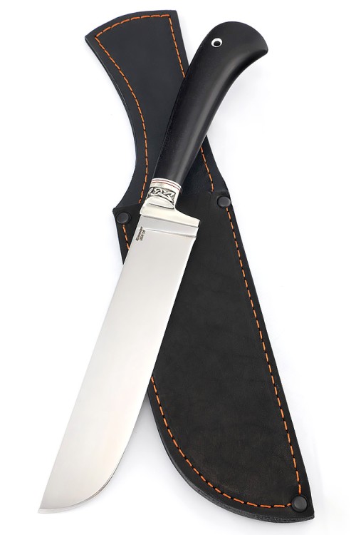 Нож Узбекский сталь кованая 95х18 рукоять мельхиор, черный граб 