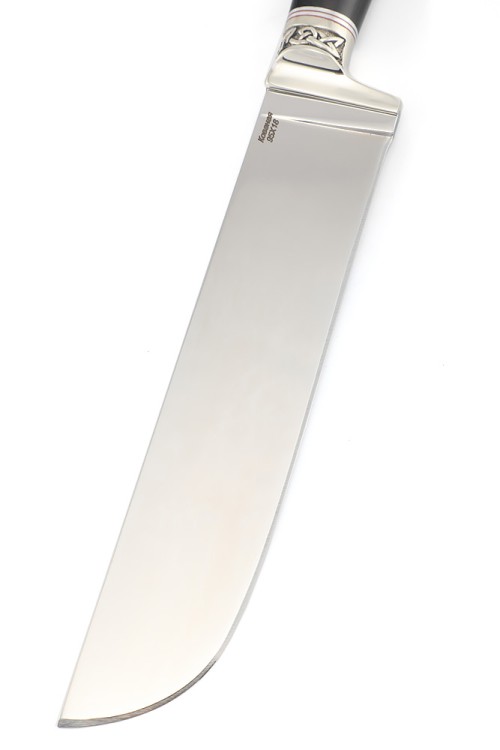 Нож Узбекский сталь кованая 95х18 рукоять мельхиор, черный граб 