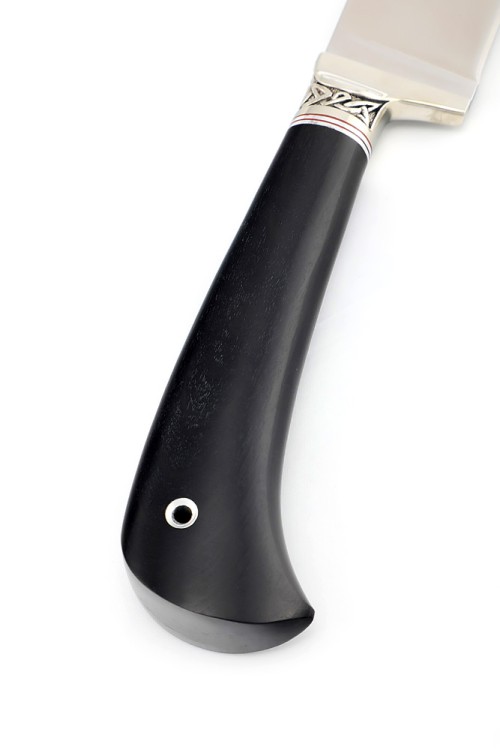 Нож Узбекский сталь кованая 95х18 рукоять мельхиор, черный граб 