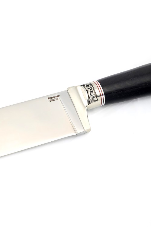 Нож Узбекский сталь кованая 95х18 рукоять мельхиор, черный граб 