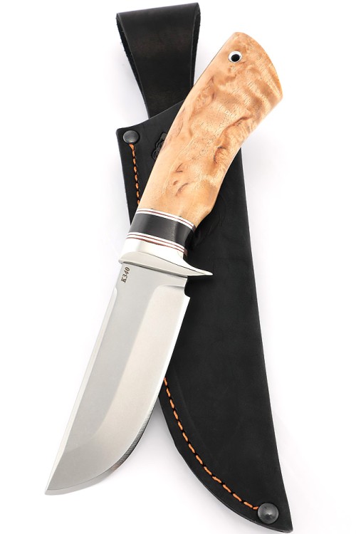 Нож Секач стал К340 рукоять мельхиор, вставка черный граб, карельская береза 