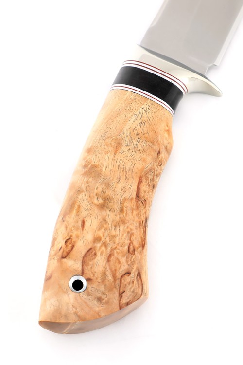 Нож Секач К340 стабилизированная карельская береза светлая вставка черный граб 