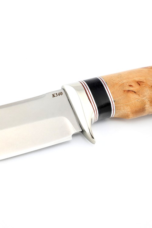 Нож Секач К340 стабилизированная карельская береза светлая вставка черный граб 