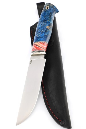 Нож Берсерк S390 рукоять вставка зуб мамонта, кап клена синий