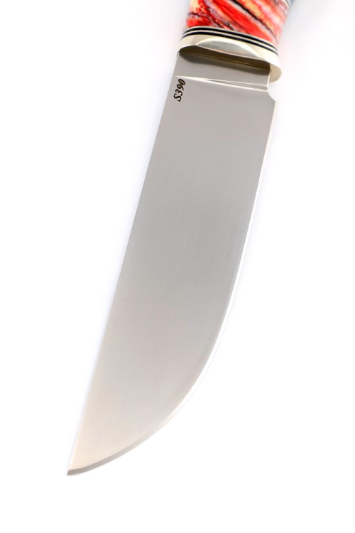 Нож Берсерк S390 рукоять вставка зуб мамонта, кап клена синий 