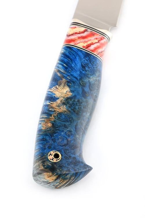 Нож Берсерк S390 рукоять вставка зуб мамонта, кап клена синий 