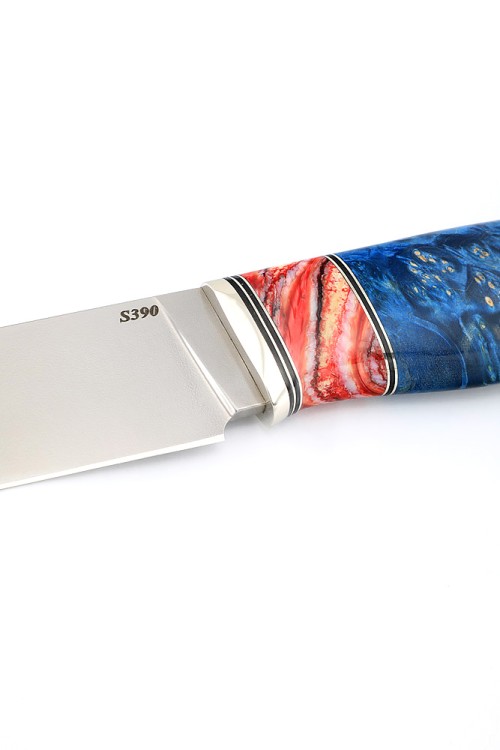 Нож Берсерк S390 рукоять вставка зуб мамонта, кап клена синий 